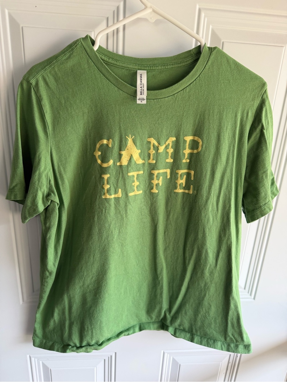 Bella Canvas Green Short Sleeve Tee with Yellow 'Camp Life' Graphic